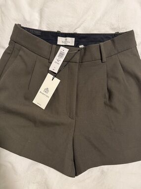 Babaton Olive Pleated Mini High-Rise Shorts